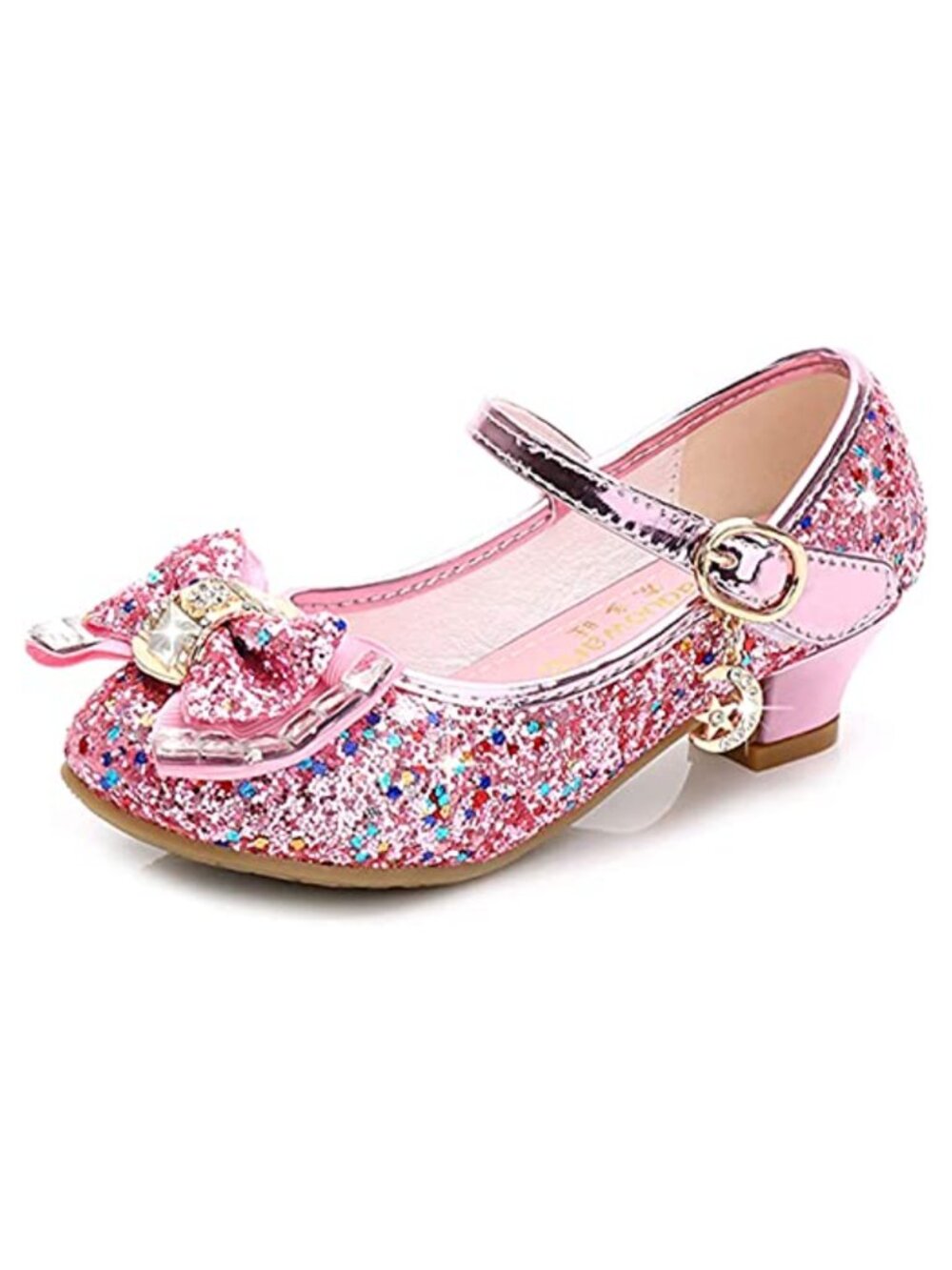Girls Mary Jane Glitter High Heels Princess Dress Shoes PU Hook & Loop